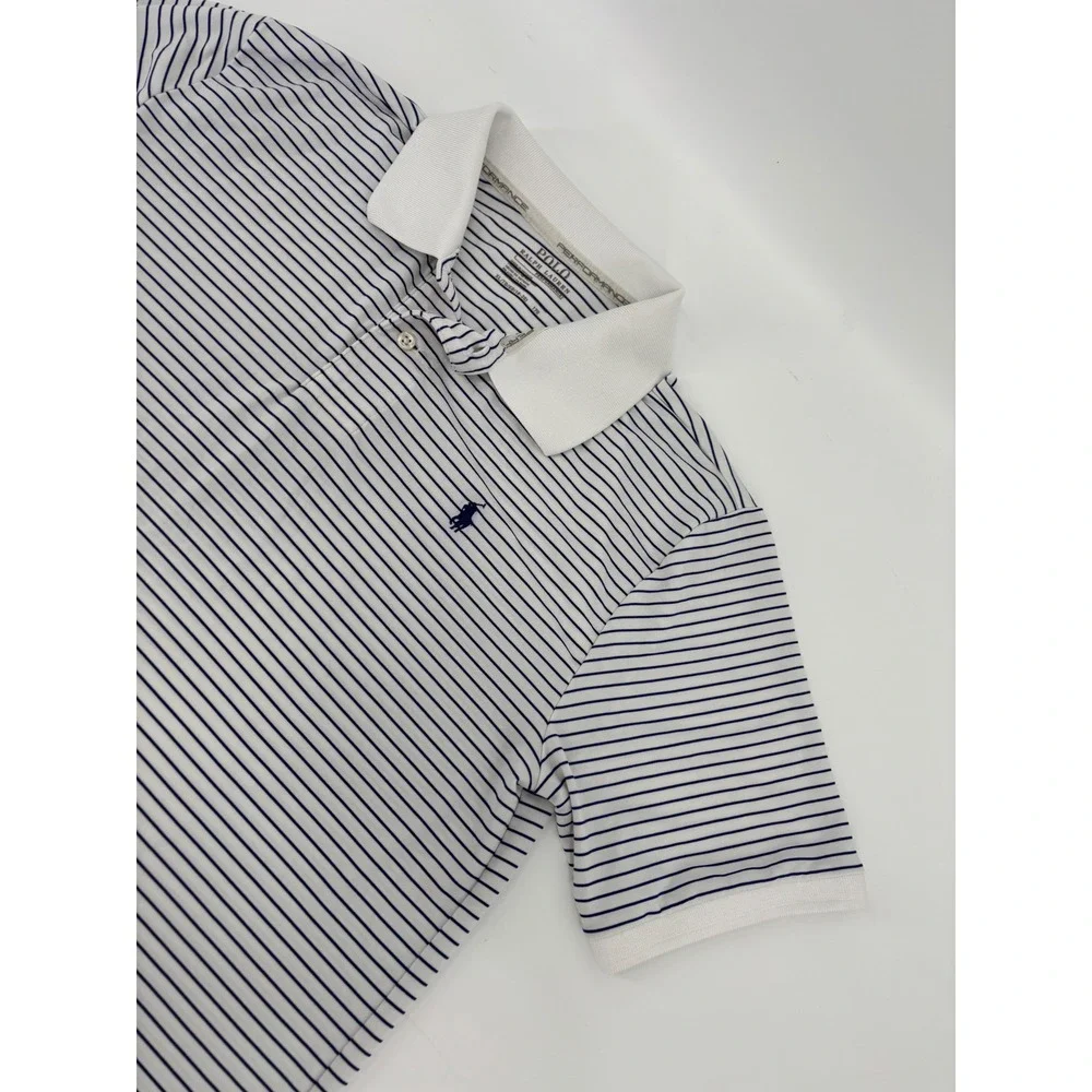 Polo Ralph Lauren Performance Men XL Striped Golf Polo Shirt Navy White